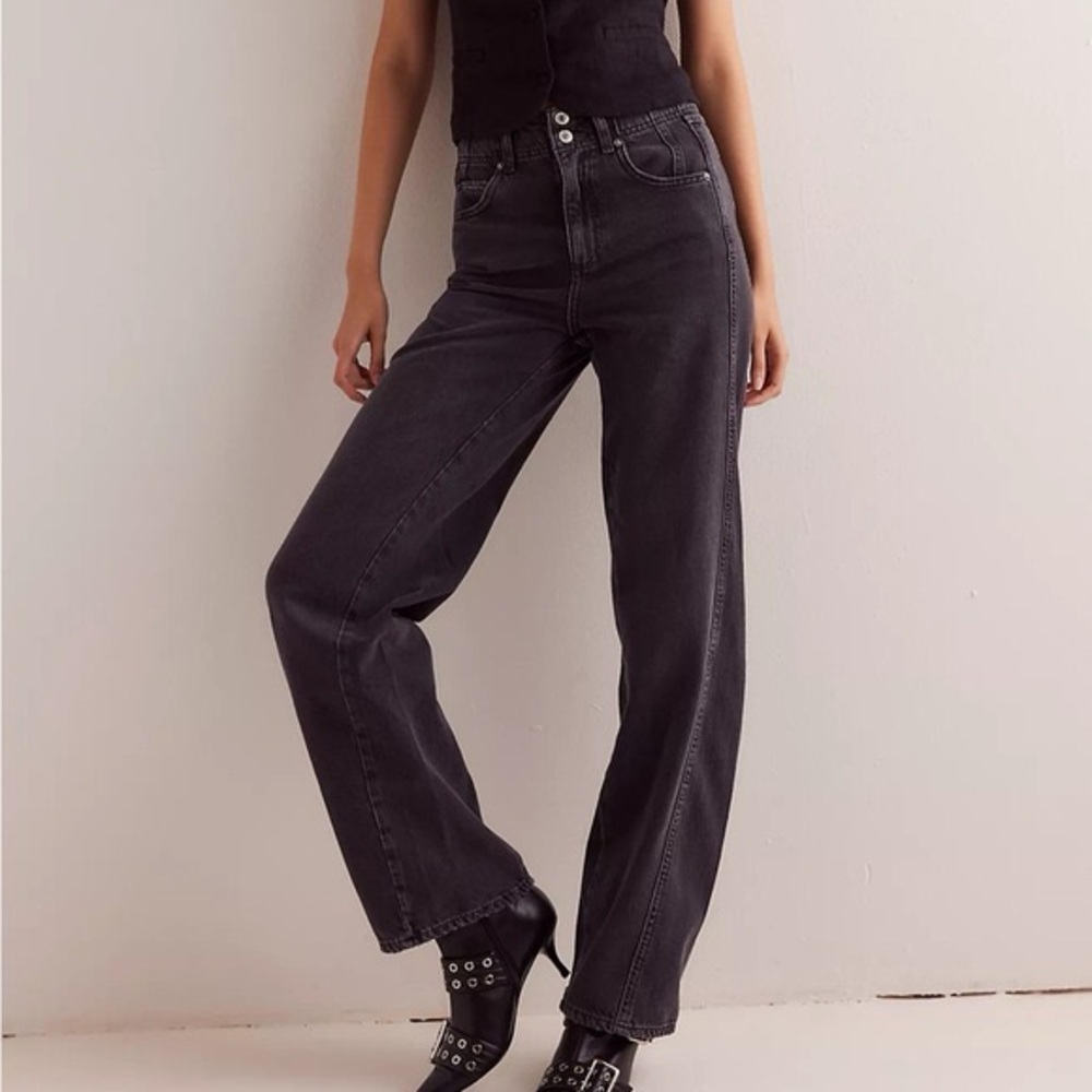 Free People We the Free Black Aster High Rise Straight Jeans Size 27S